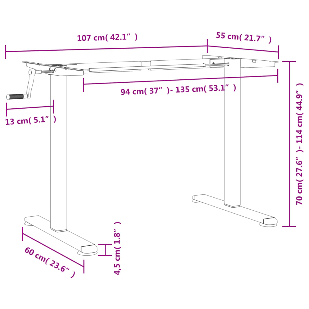 vidaXL Gestell für Sitz-Steh-Schreibtische (94-135)x60x(70-114) cm