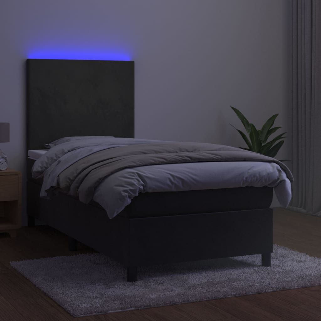 vidaXL Boxspringbett mit Matratze & LED Dunkelgrau 80x200 cm Samt