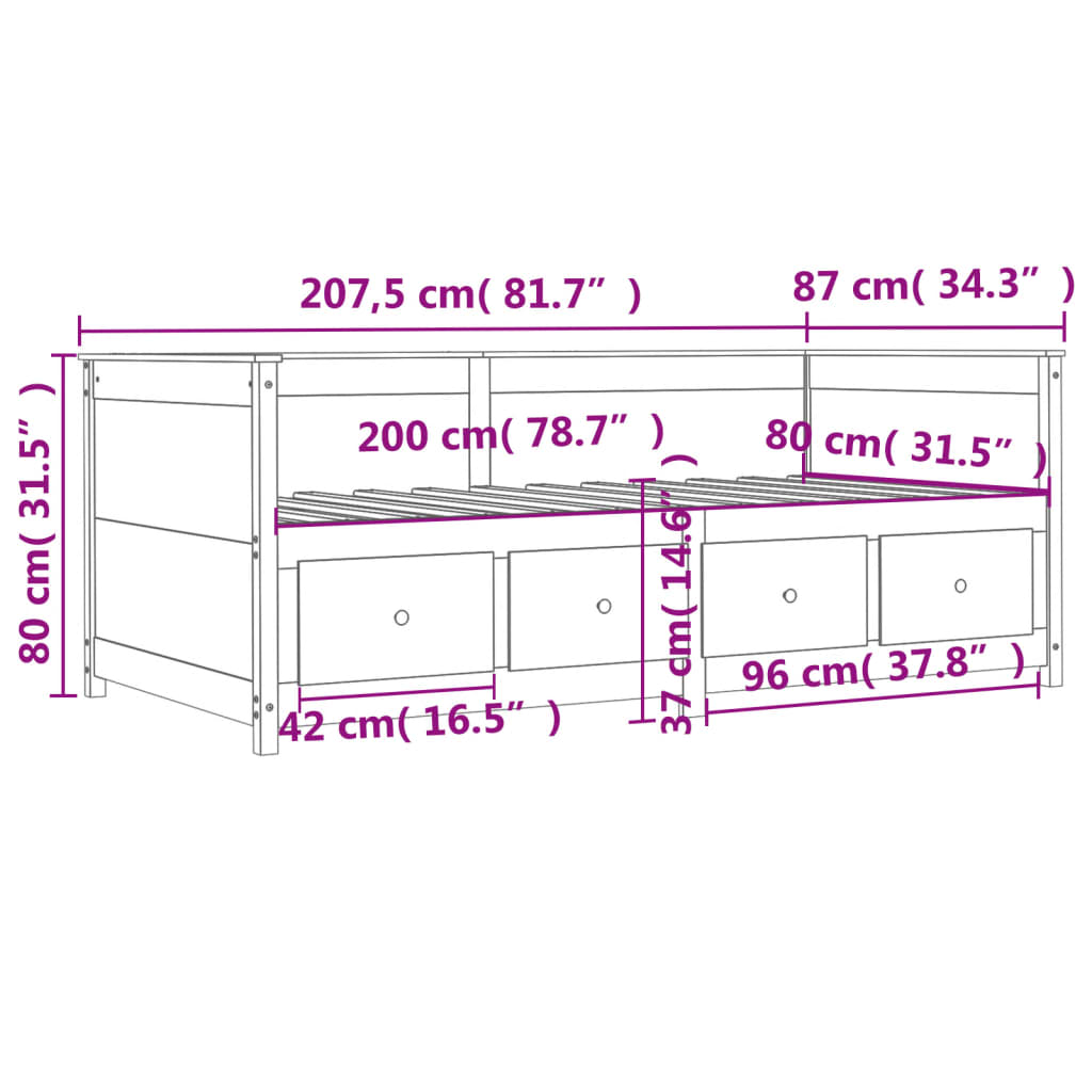 vidaXL Tagesbett ohne Matratze Wachsbraun 80x200 cm Massivholz Kiefer