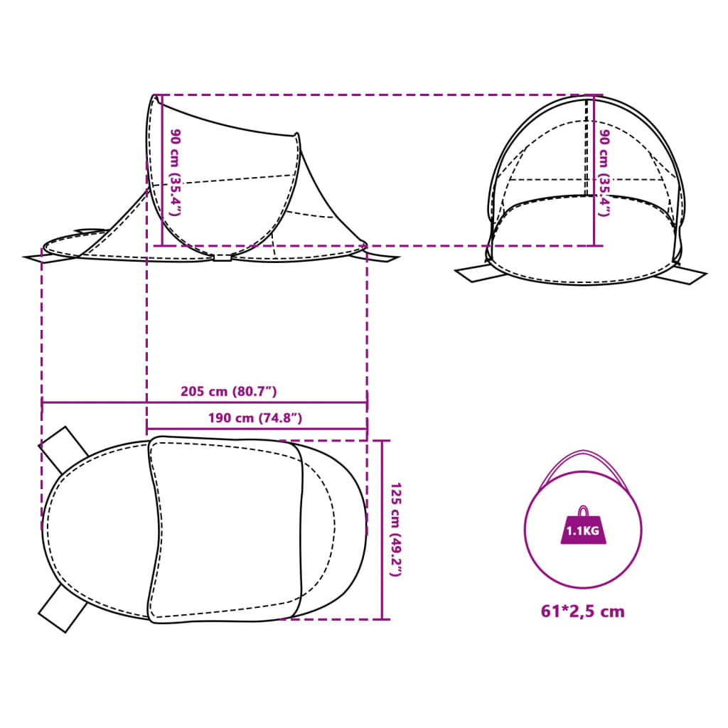 vidaXL Strandzelt Grau Pop-Up Wasserdicht