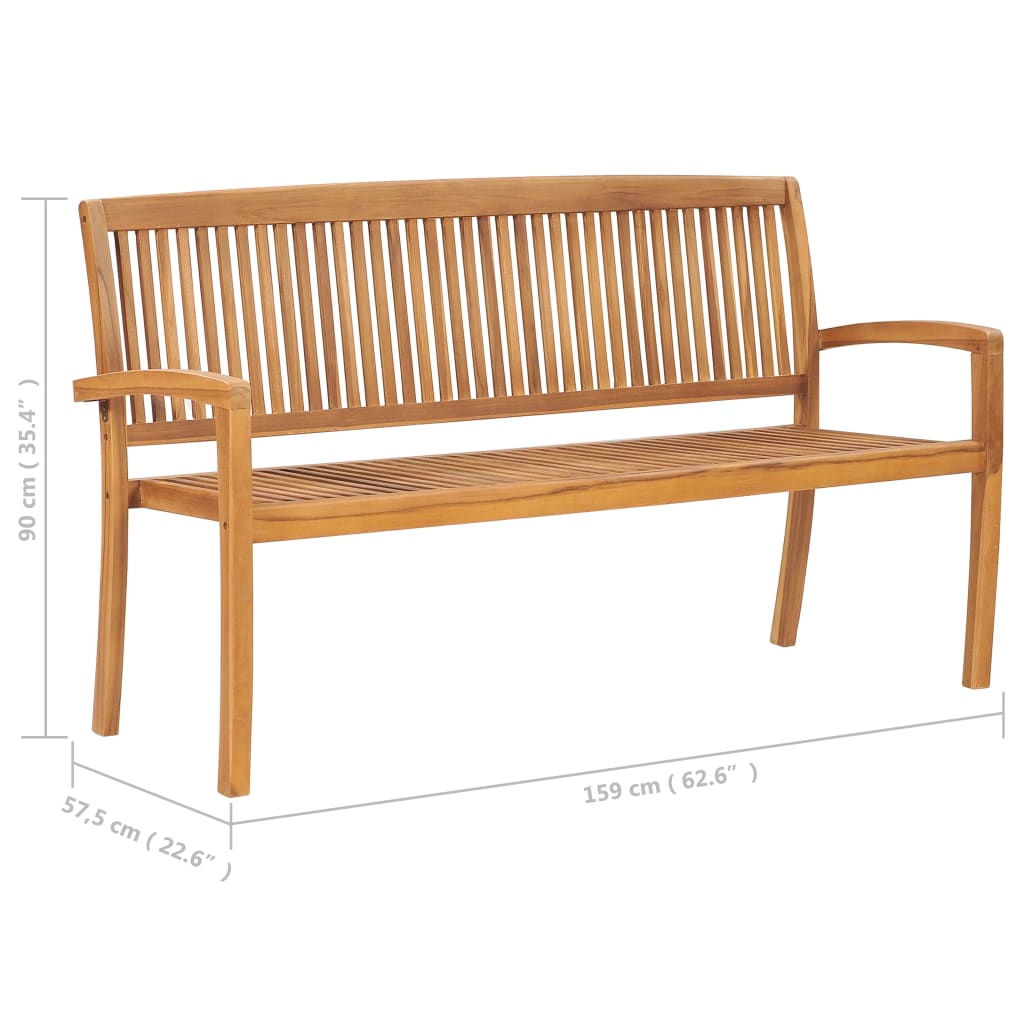 vidaXL Stapelbare Gartenbank mit Auflage 159 cm Massivholz Teak