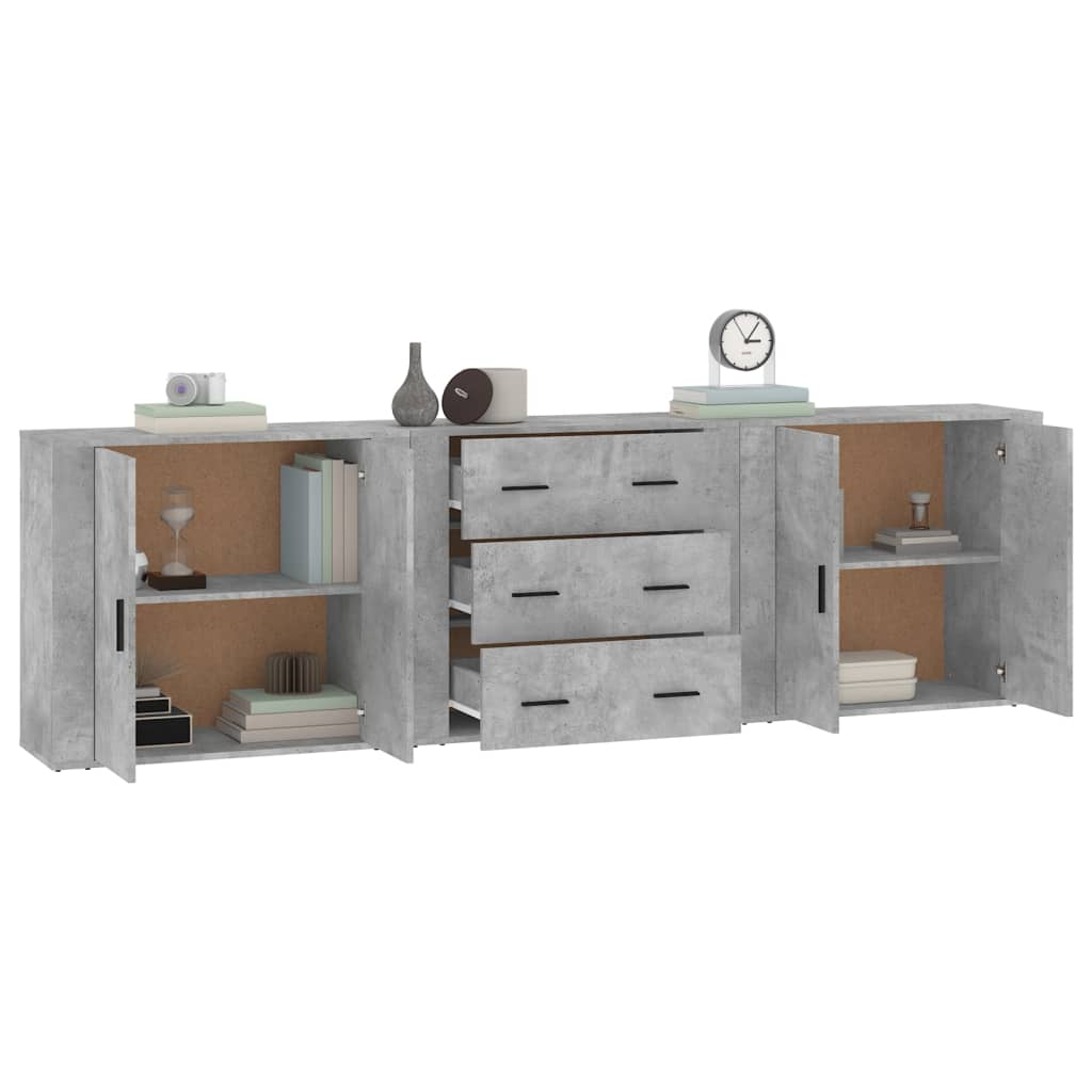 vidaXL Sideboards 3 Stk. Betongrau Holzwerkstoff