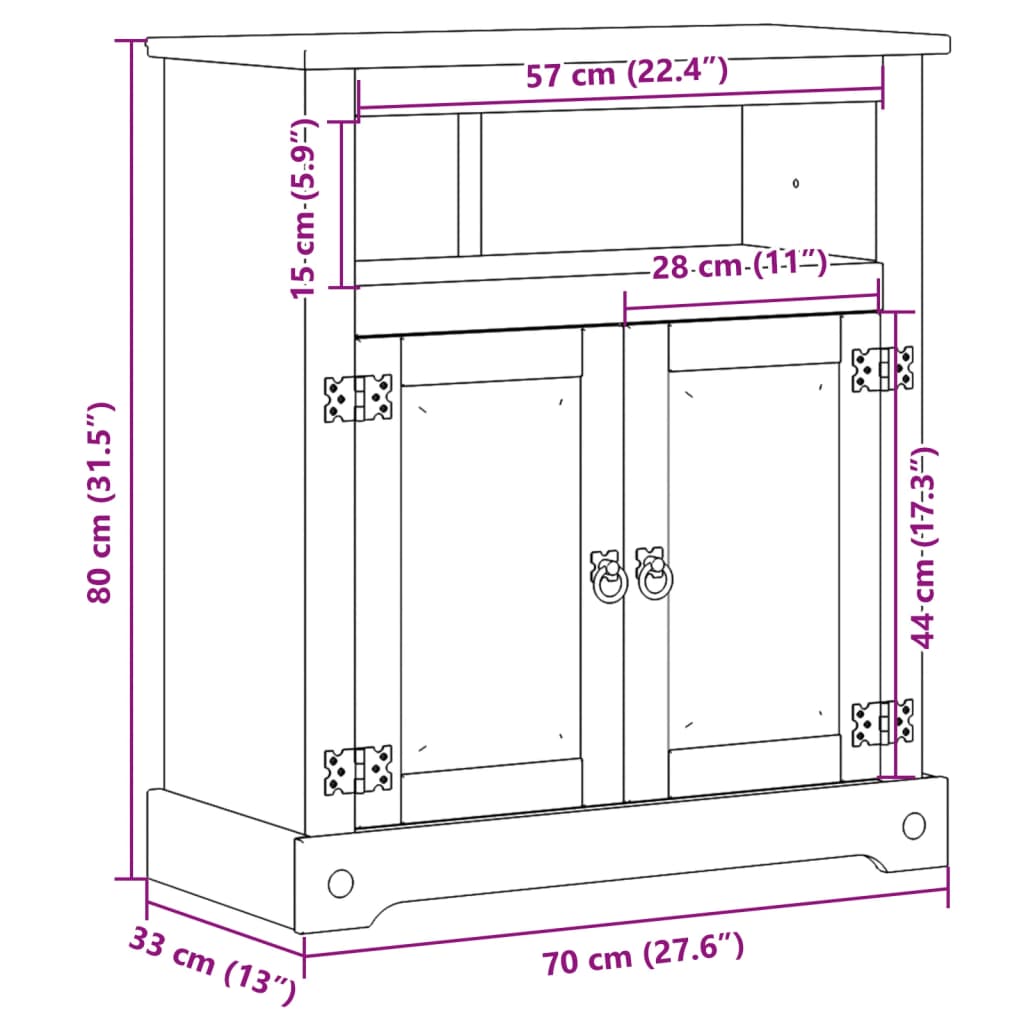 vidaXL Badschrank Corona 70x33x80 cm Massivholz Kiefer