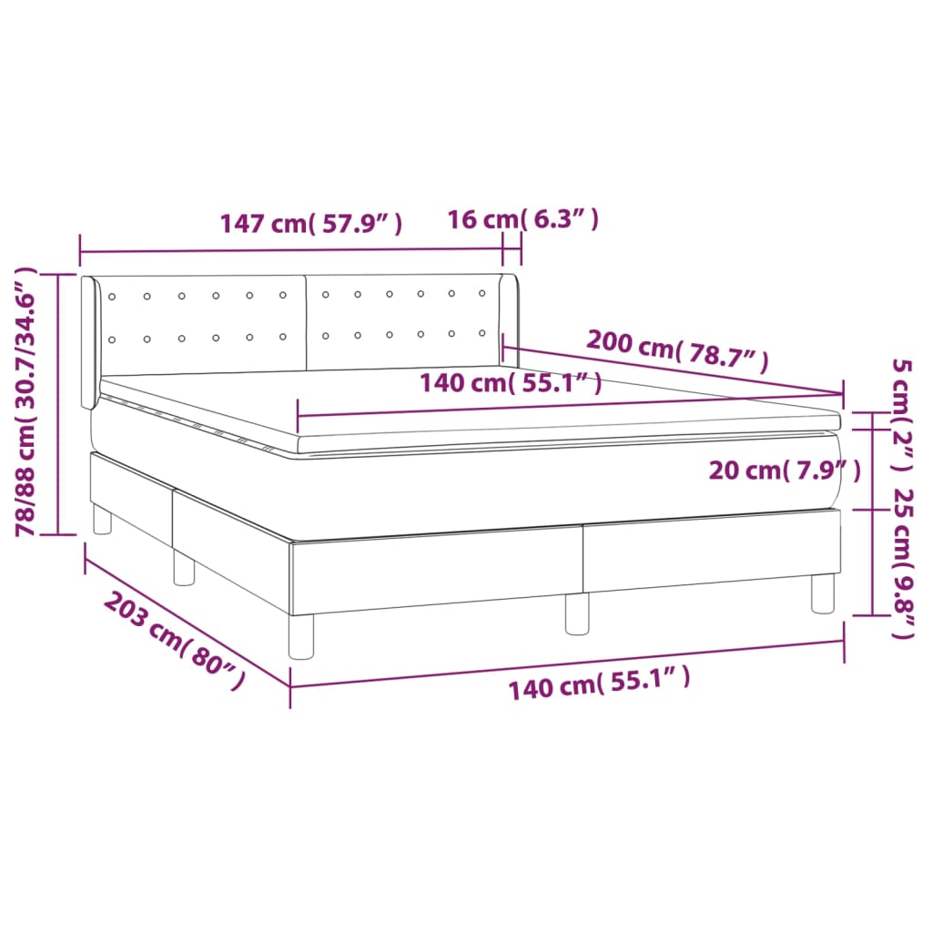 vidaXL Boxspringbett Matratze Cappuccino-Braun 140x200cm Kunstleder