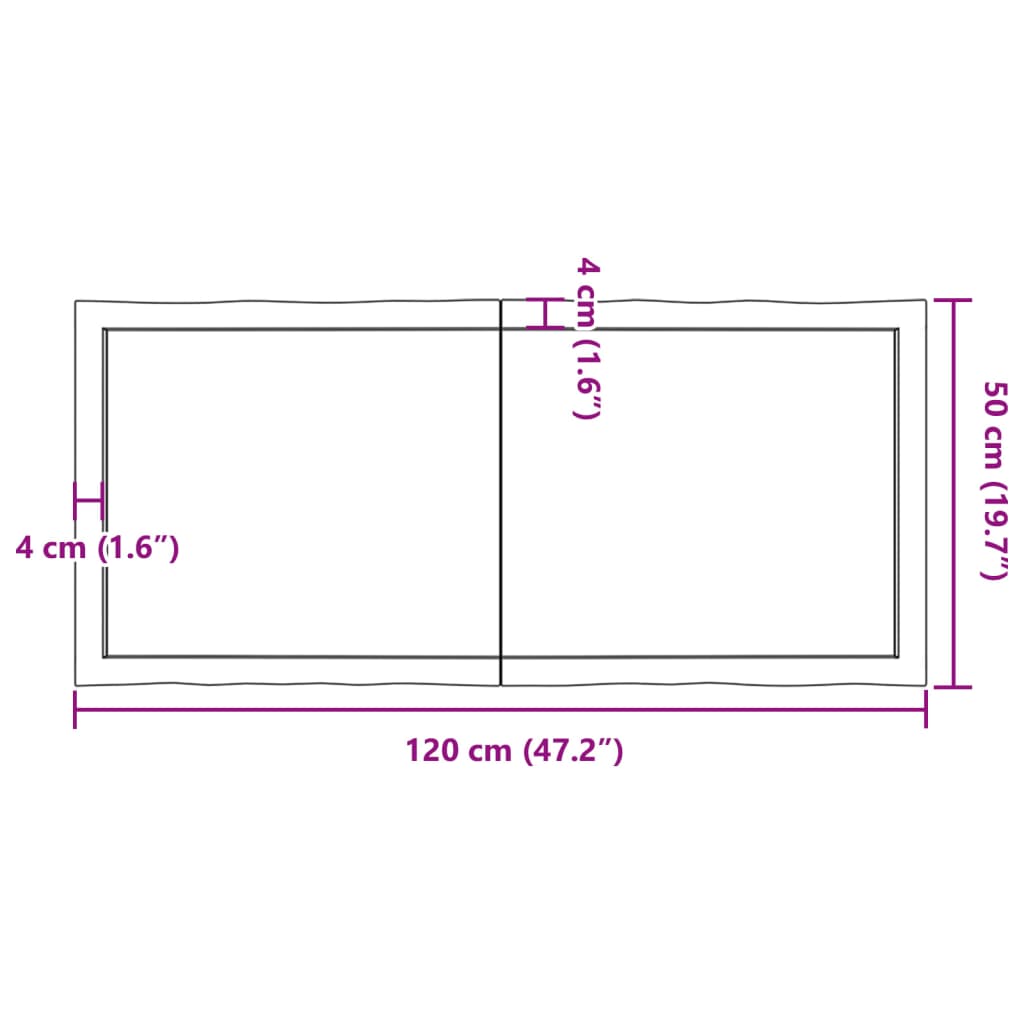 vidaXL Tischplatte 120x50x(2-4) cm Massivholz Unbehandelt Baumkante