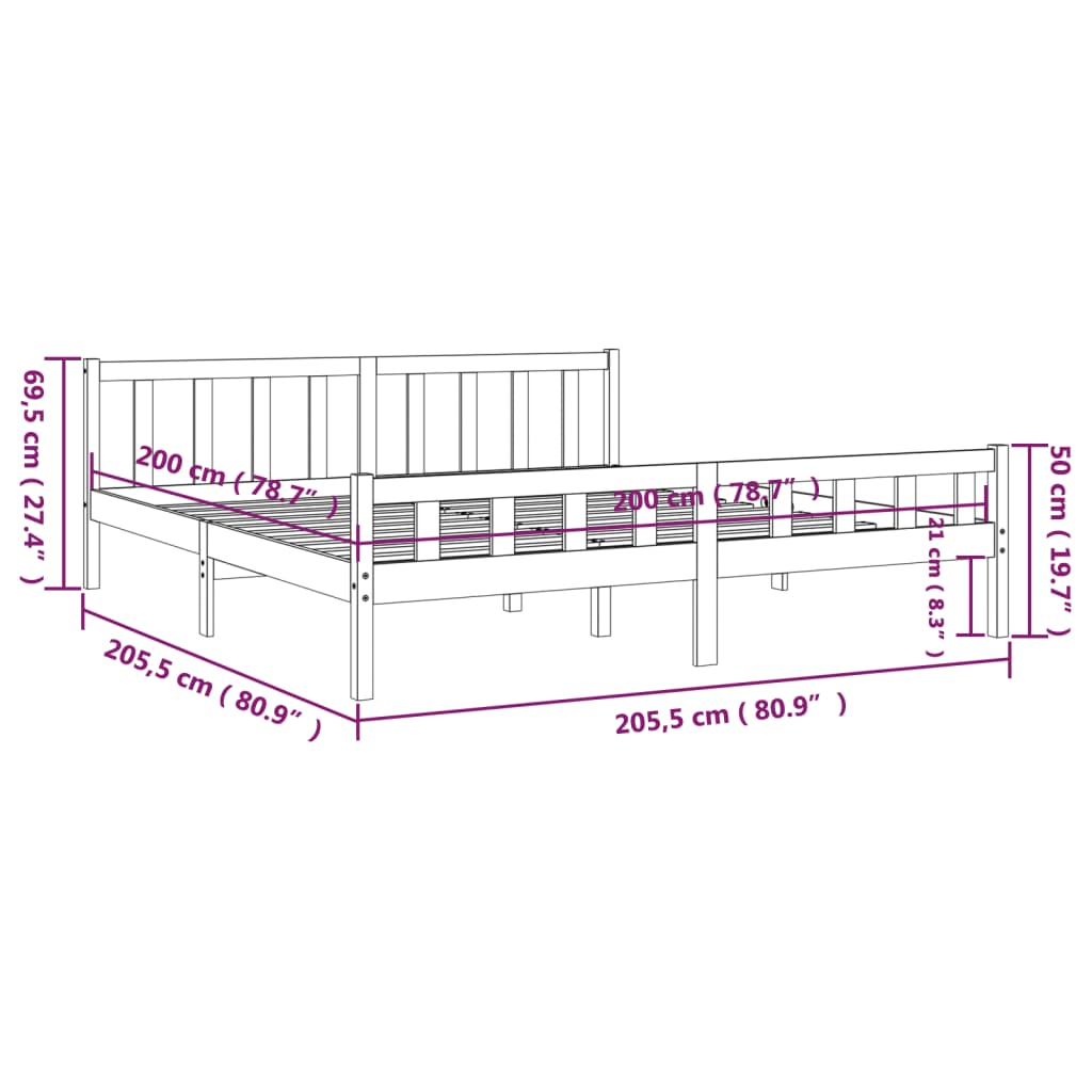 vidaXL Massivholzbett 200x200 cm