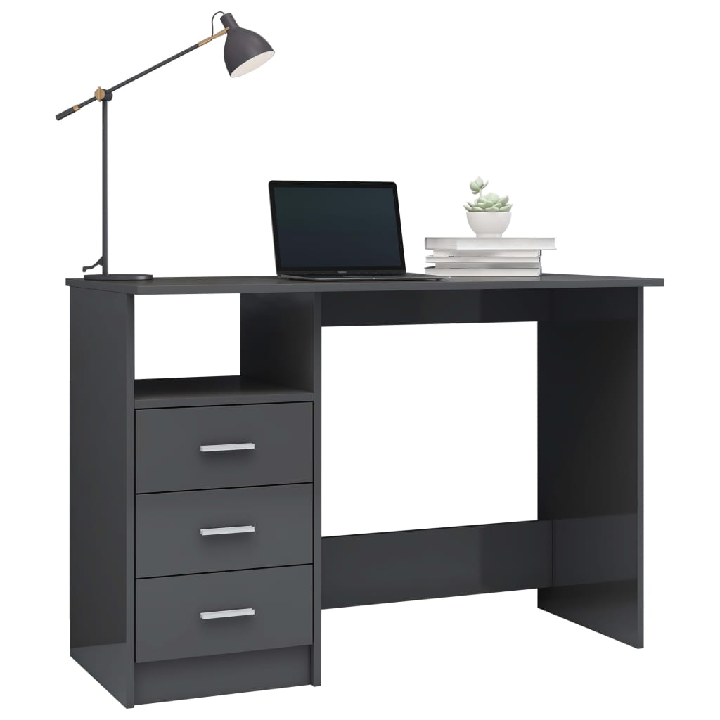 vidaXL Schreibtisch mit Schubladen Hochglanz-Grau 110x50x76 cm