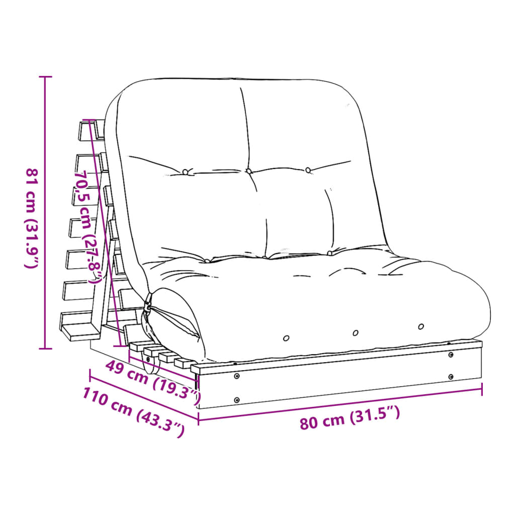 vidaXL Futon Schlafsofa mit Matratze 80x206x11 Kiefernholz Imprägniert