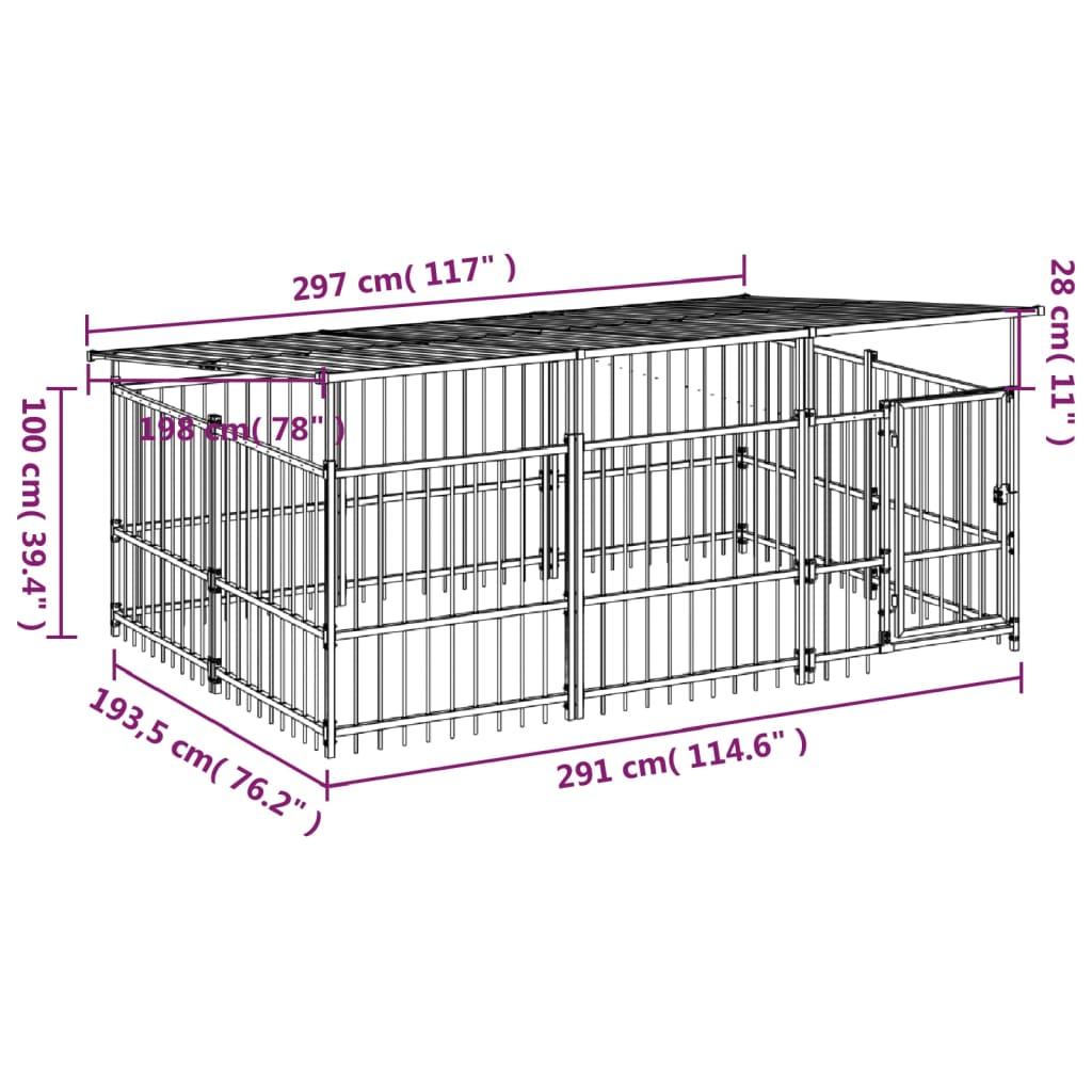 vidaXL Outdoor-Hundezwinger mit Dach Stahl 5,63 m²