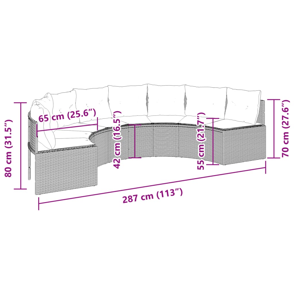 vidaXL Gartensofa mit Kissen Halbrund Beige Poly-Rattan