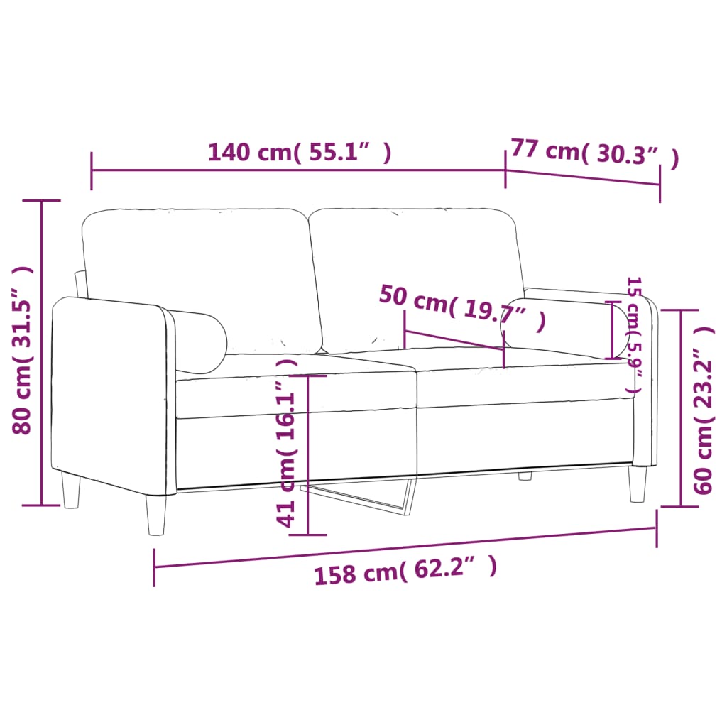 vidaXL 2-Sitzer-Sofa mit Zierkissen Schwarz 140 cm Samt