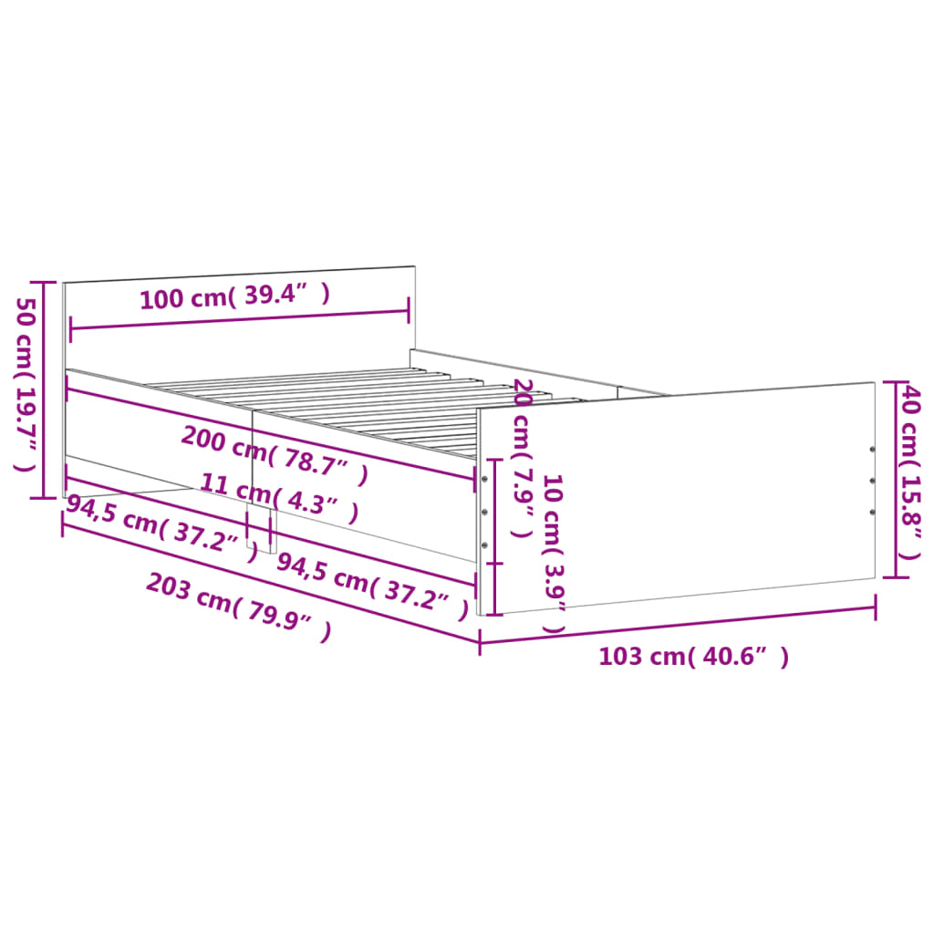 vidaXL Bettgestell ohne Matratze Sonoma-Eiche 100x200 cm Holzwerkstoff