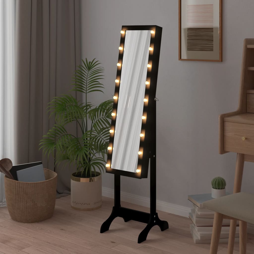 vidaXL Standspiegel mit LED Schwarz 34x37x146 cm