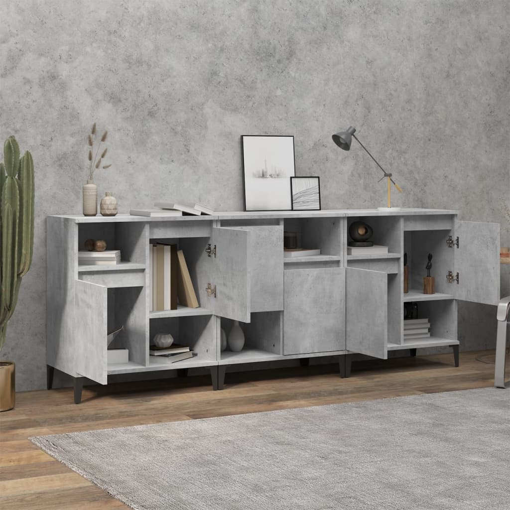 vidaXL Sideboards 3 Stk. Betongrau 60x35x70 cm Holzwerkstoff