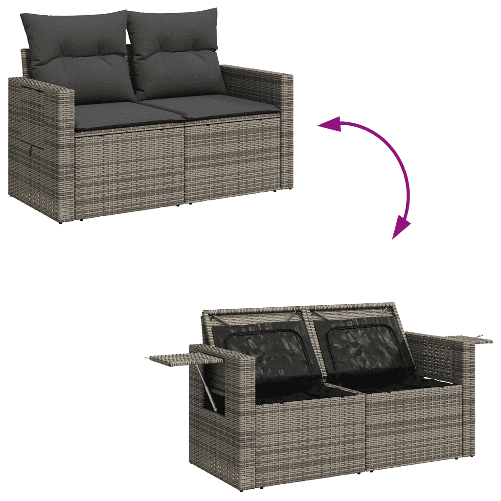 vidaXL 13-tlg. Garten-Sofagarnitur mit Kissen Grau Poly Rattan