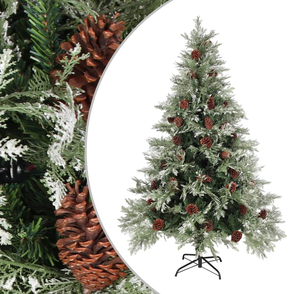 vidaXL Weihnachtsbaum mit Zapfen Grün und Weiß 150 cm PVC & PE