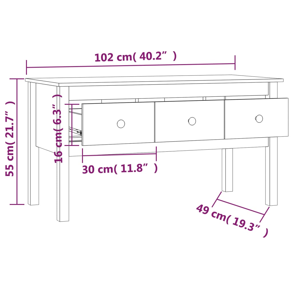 vidaXL Couchtisch Weiß 102x49x55 cm Massivholz Kiefer