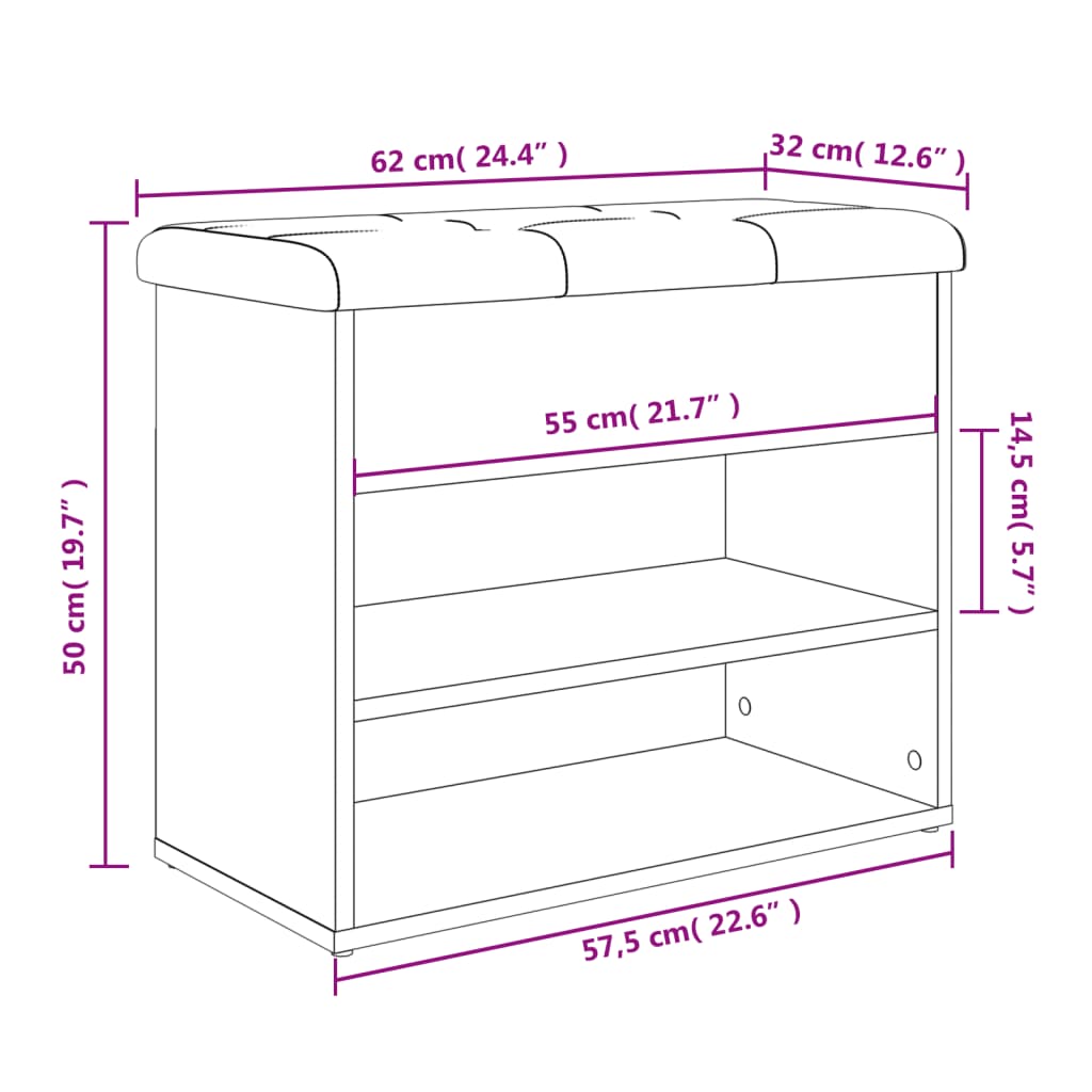 vidaXL Schuhbank Weiß 62x32x50 cm Holzwerkstoff