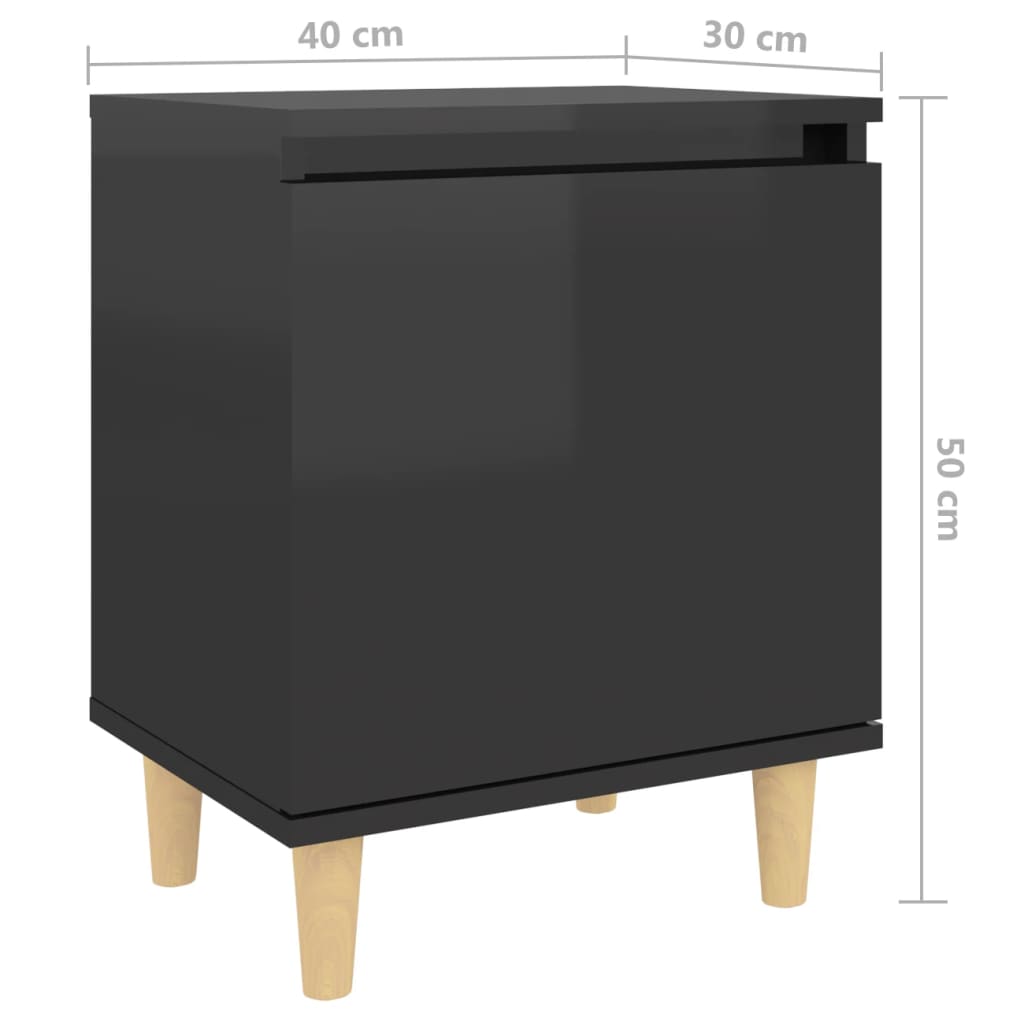 vidaXL Nachttisch mit Massivholz-Beinen Hochglanz-Schwarz 40x30x50 cm