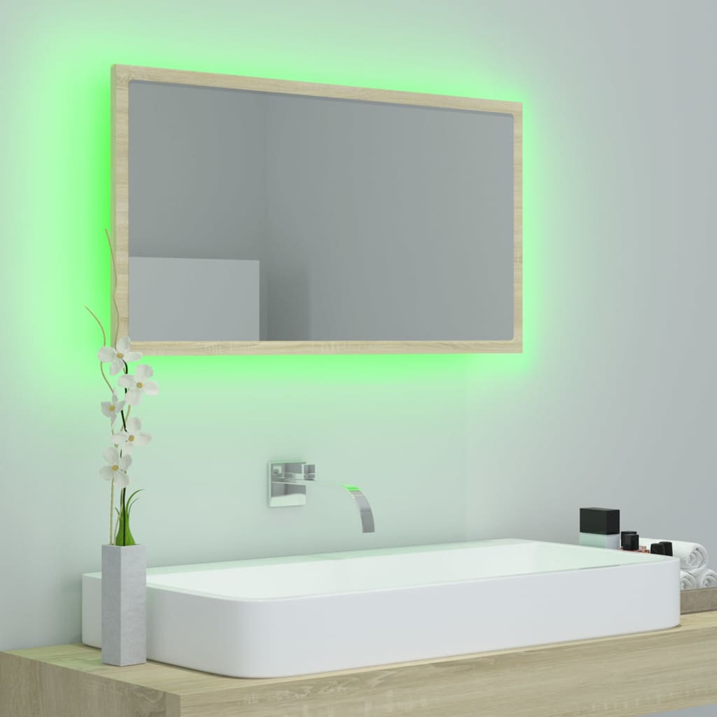 vidaXL LED-Badspiegel Sonoma-Eiche 80x8,5x37 cm Acryl