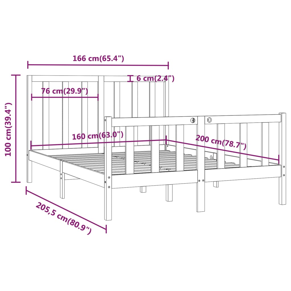 vidaXL Massivholzbett 160x200 cm