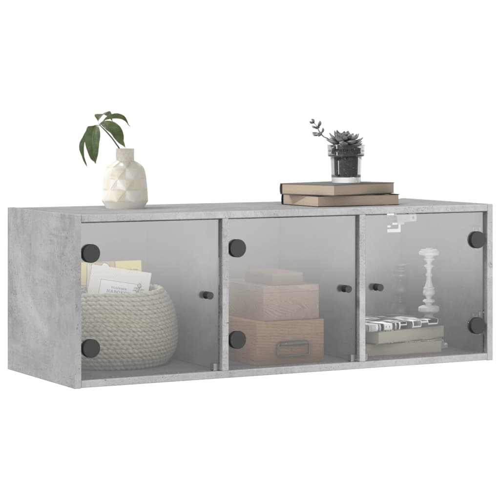 vidaXL Wandschrank mit Glastüren Betongrau 102x37x35 cm