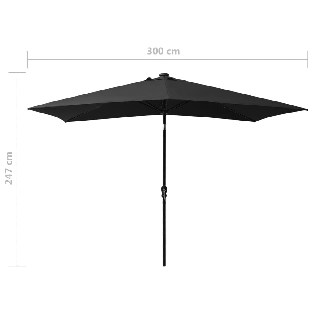 vidaXL Sonnenschirm mit LEDs und Stahl-Mast Schwarz 2x3 m
