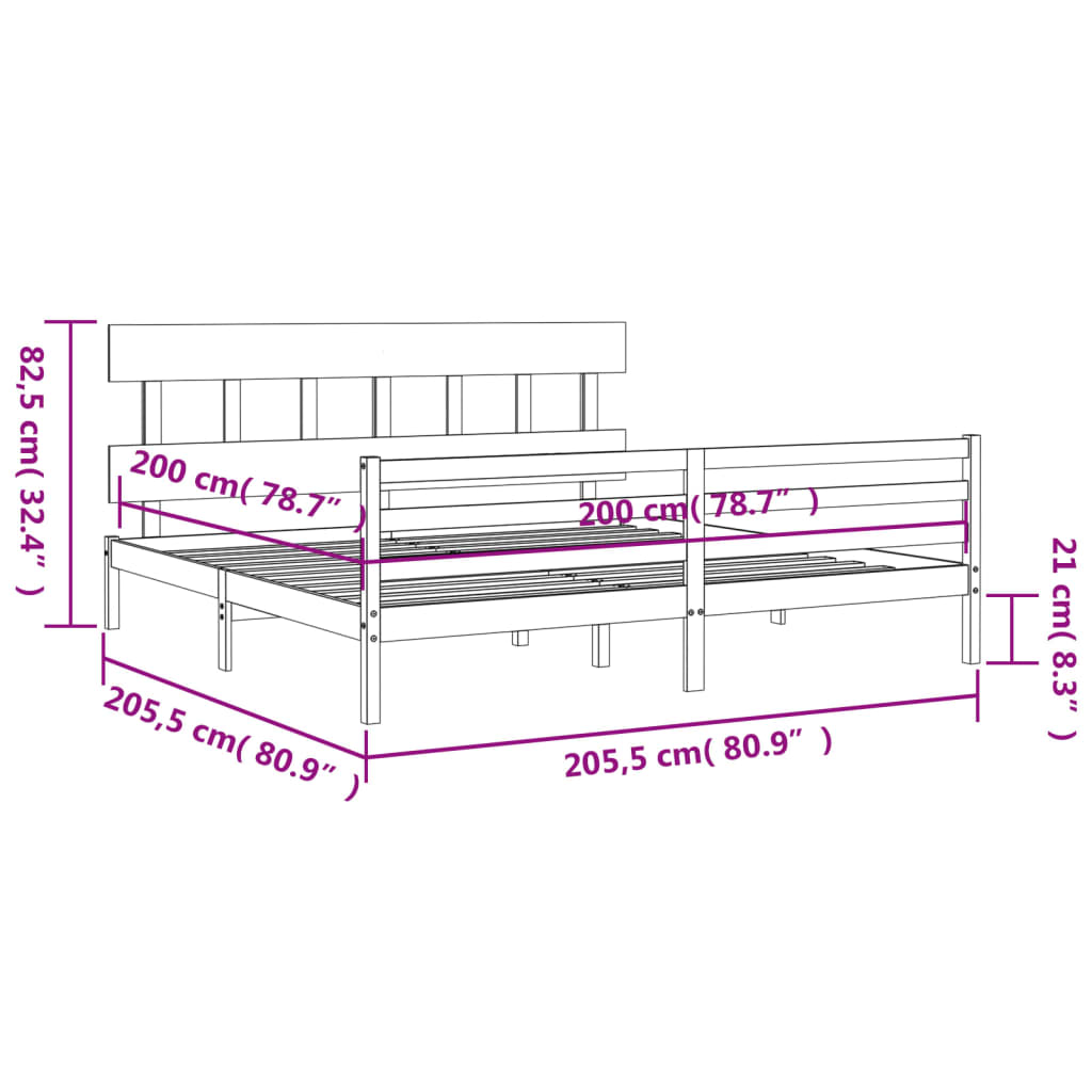 vidaXL Massivholzbett mit Kopfteil 200x200 cm