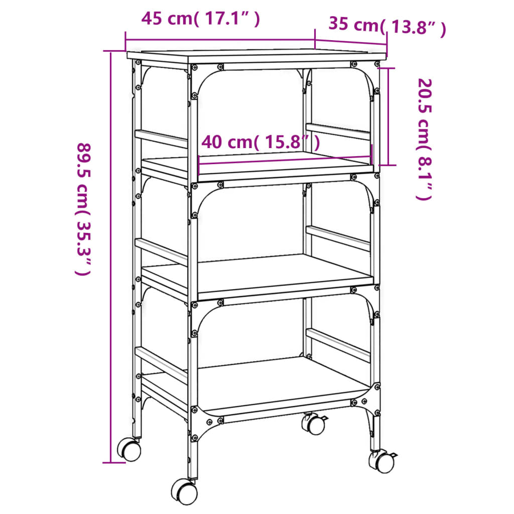 vidaXL Küchenwagen Schwarz 45x35x89,5 cm Holzwerkstoff