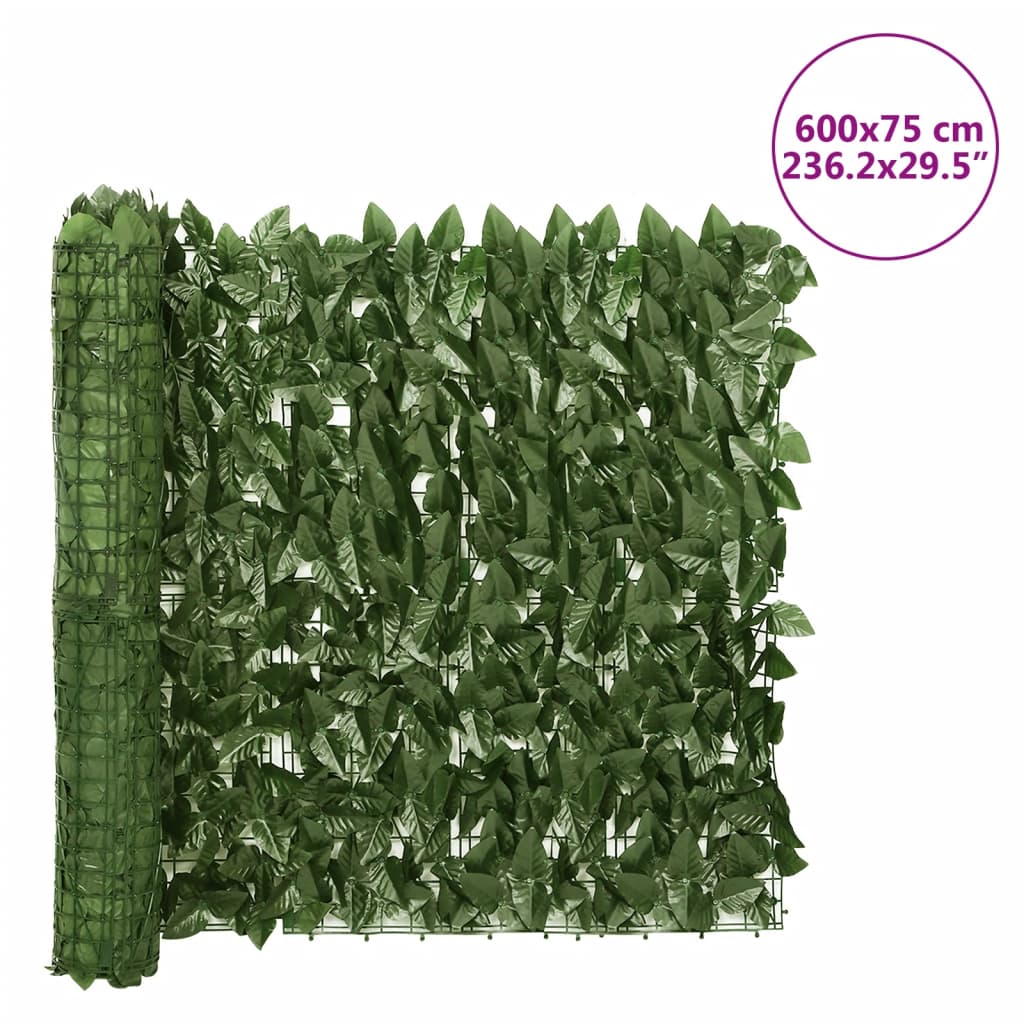 vidaXL Balkon-Sichtschutz mit Dunkelgrünen Blättern 600x75 cm