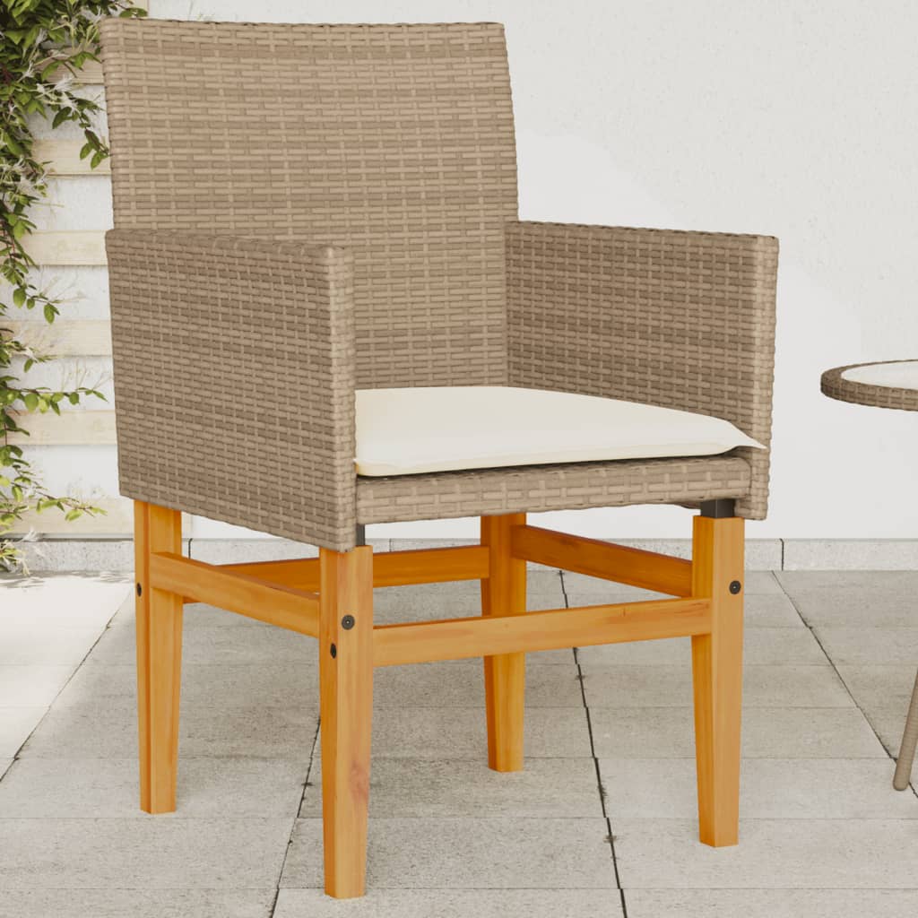 vidaXL Gartenstühle mit Kissen 2 Stk. Beige Poly Rattan Massivholz