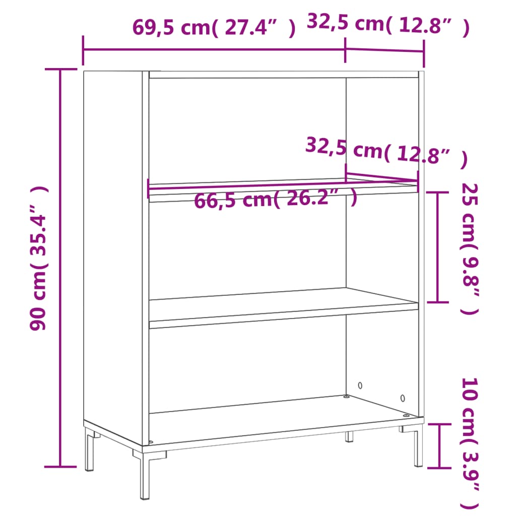 vidaXL Bücherregal Räuchereiche 69,5x32,5x90 cm Holzwerkstoff