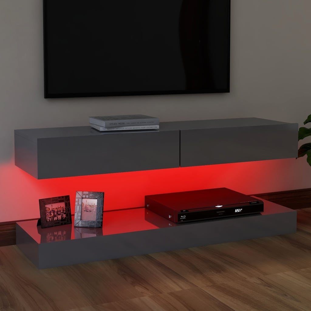 vidaXL TV-Schrank mit LED-Leuchten Hochglanz-Grau 120x35cm