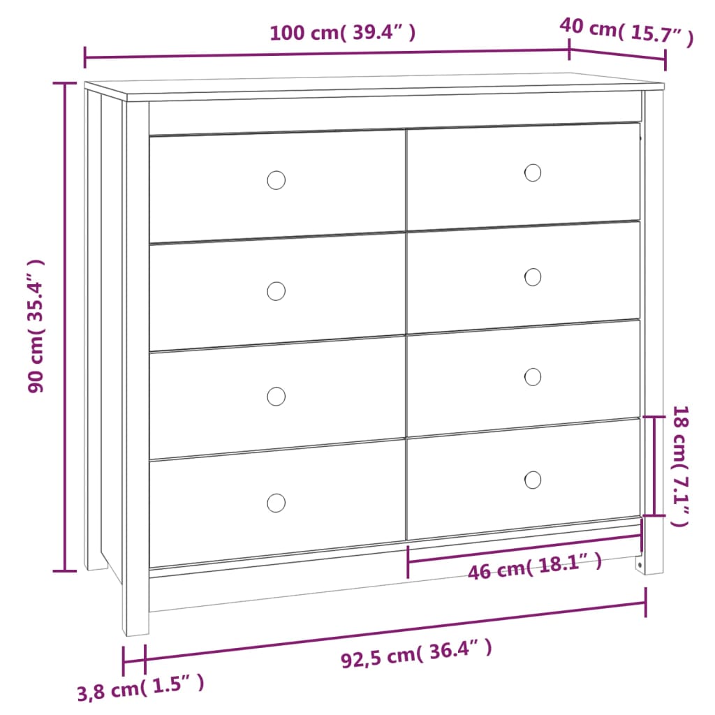 vidaXL Beistellschrank Honigbraun 100x40x90 cm Massivholz Kiefer