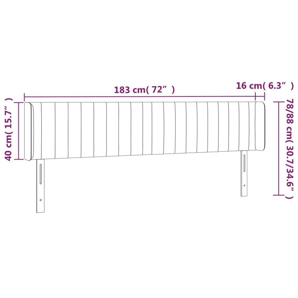 vidaXL Kopfteil mit Ohren Hellgrau 183x16x78/88 cm Samt