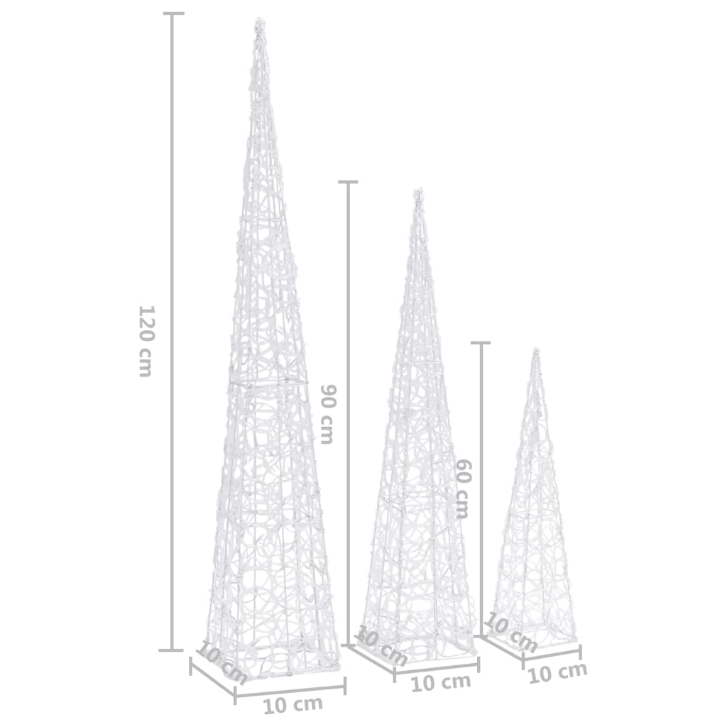 vidaXL LED-Leuchtkegel-Set Acryl Deko Kaltweiß 60/90/120 cm