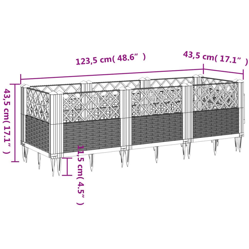 vidaXL Pflanzkasten mit Erdspießen Grau 123,5x43,5x43,5 cm PP