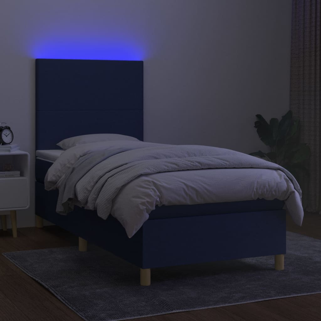 vidaXL Boxspringbett mit Matratze & LED Blau 100x200 cm Stoff