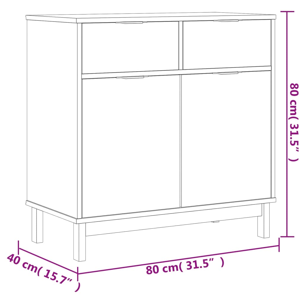 vidaXL Highboard mit Glastüren FLAM 80x40x180 cm Massivholz Kiefer