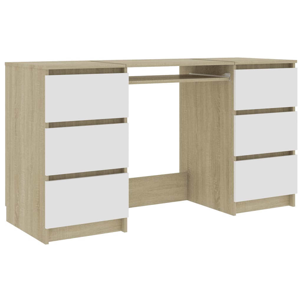 vidaXL Schreibtisch Weiß und Sonoma-Eiche 140x50x77 cm Holzwerkstoff