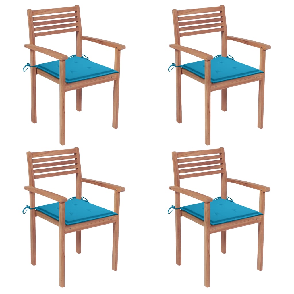 vidaXL Gartenstühle 4 Stk. mit Blauen Kissen Massivholz Teak