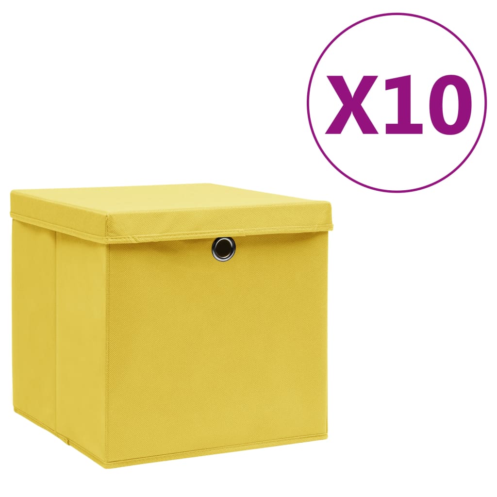 vidaXL Aufbewahrungsboxen mit Deckeln 10 Stk. 28x28x28 cm Gelb