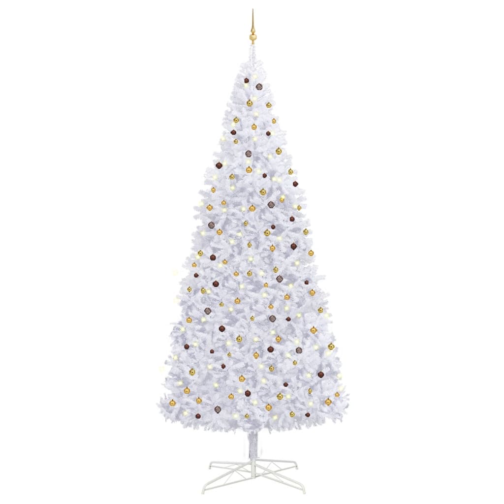 vidaXL Künstlicher Weihnachtsbaum Beleuchtung & Kugeln LEDs 400cm Weiß