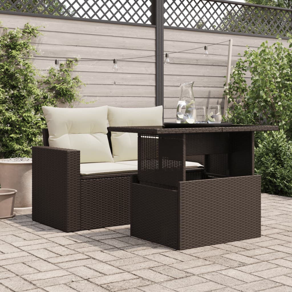 vidaXL Gartentisch mit Glasplatte Braun 100x55x73 cm Poly Rattan