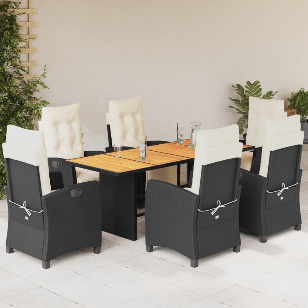 vidaXL 7-tlg. Garten-Essgruppe mit Kissen Schwarz Poly Rattan