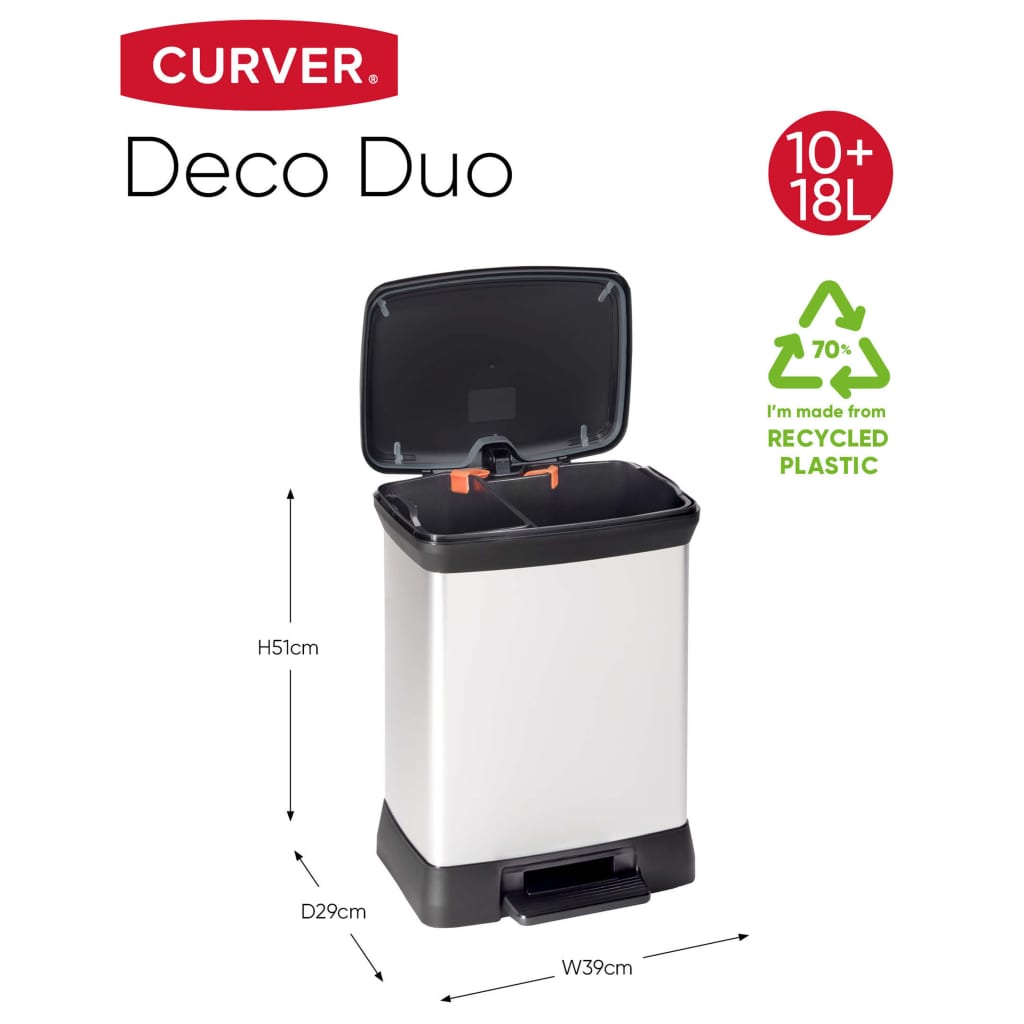 Curver Deco Duo Tretmülleimer 28 L Silbern 240638
