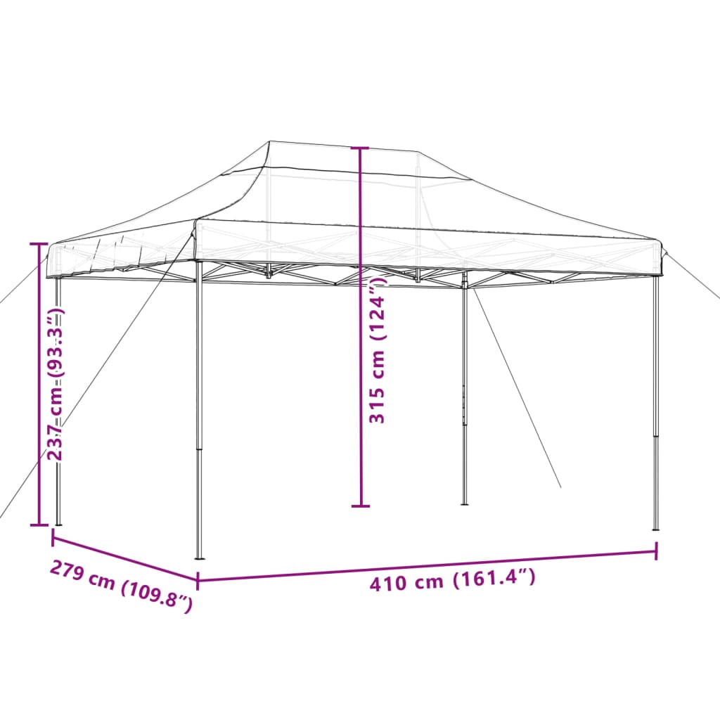 vidaXL Partyzelt Faltbar Pop-Up Schwarz 410x279x315 cm