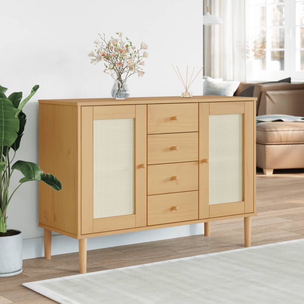 vidaXL Sideboard SENJA Rattan-Optik Braun 112x40x80 cm Kiefernholz