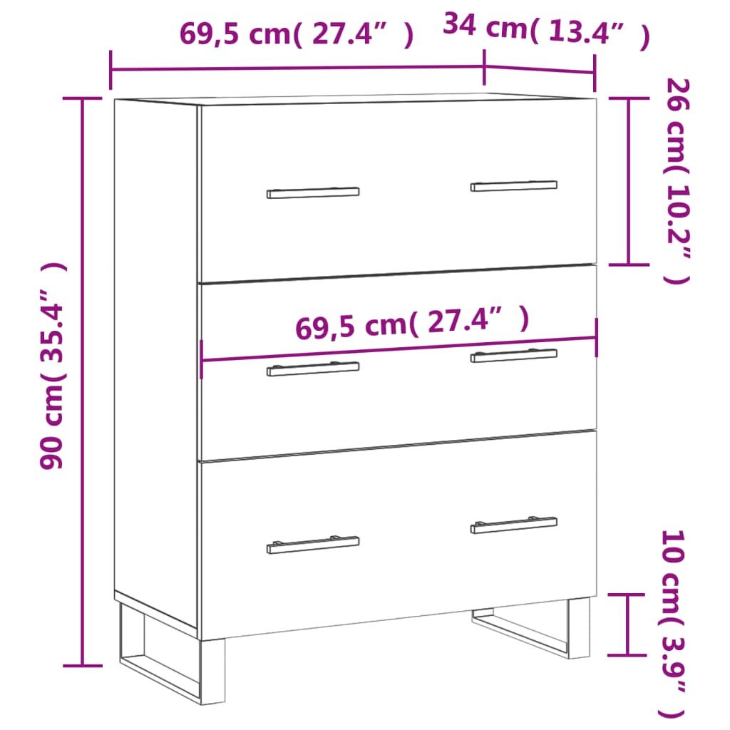 vidaXL Sideboard Betongrau 69,5x34x90 cm Holzwerkstoff