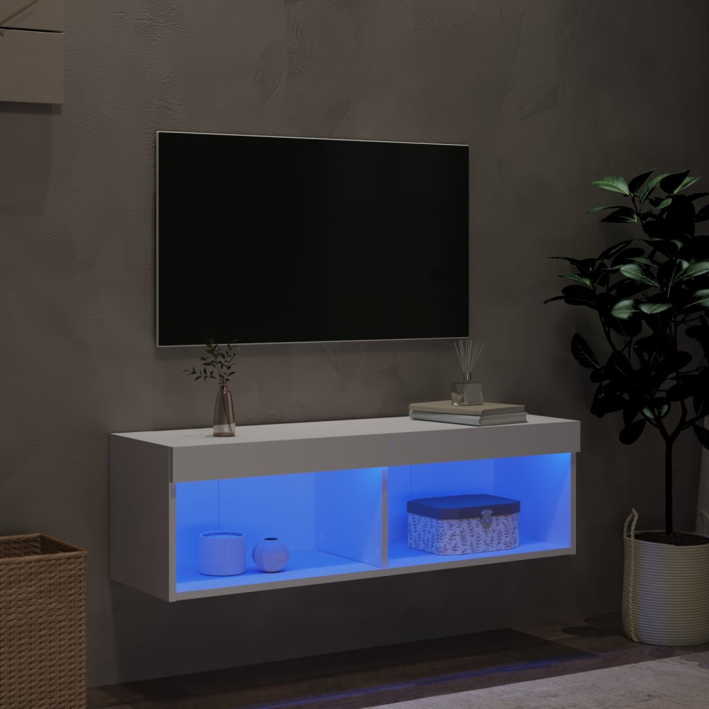 vidaXL TV-Schrank mit LED-Leuchten Weiß 100x30x30 cm